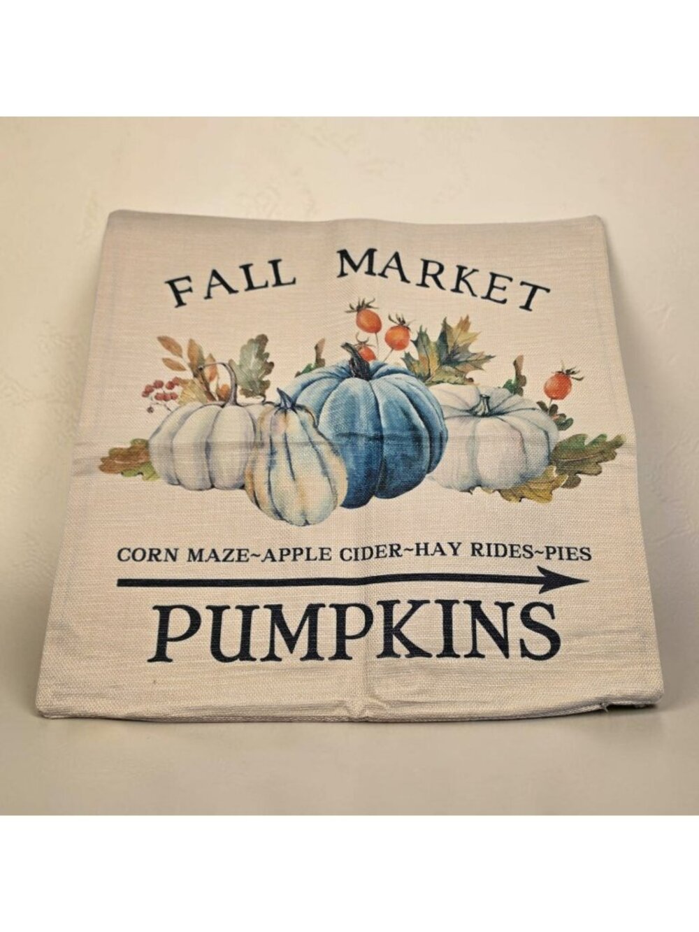 Fall Market Pumpkin-Themed Throw Pillow Cover Rustic Farmhouse Style 17"x18" Zip